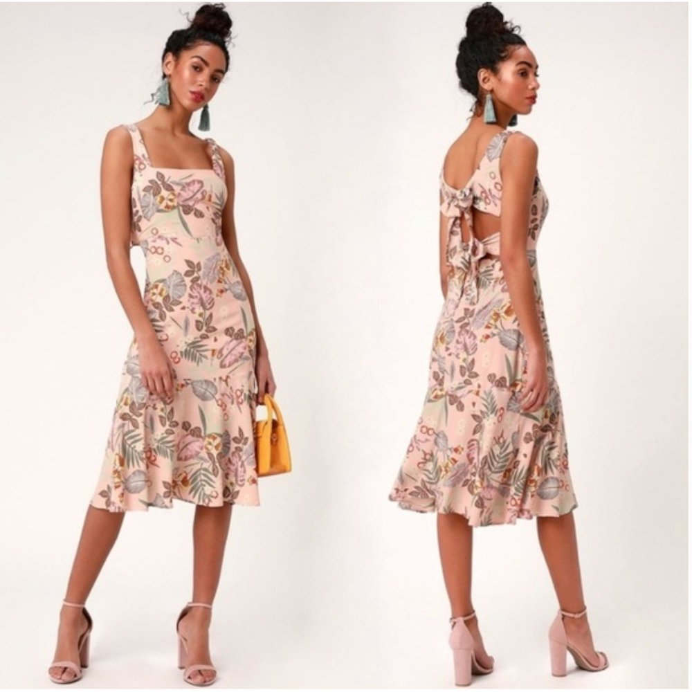 Lulus Tie-Back Pink Midi Dress